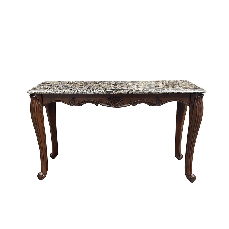 Dalgiza Transitional Rectangular Sofa Table with Marble Top in Natural and Cherry