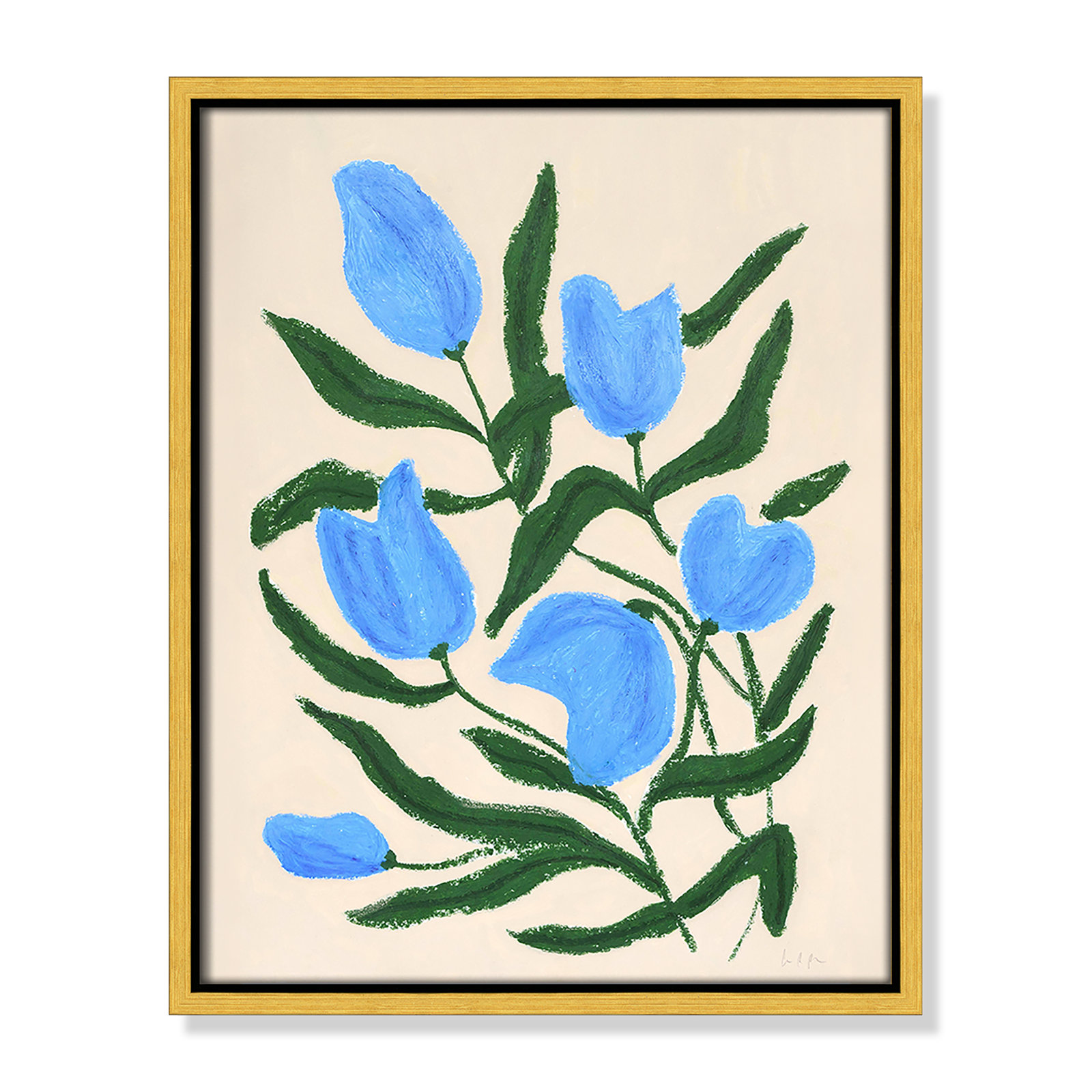 Blue Tulips Print by Camilla Bergqvist, 15.5" H x 12.5" W, Gold