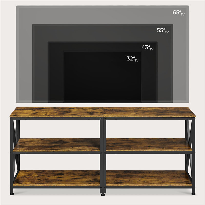 Amanita TV Stand, 3-Tier TV Console Table, 61cm H x 140cm W x 35cm D, Rustic Brown