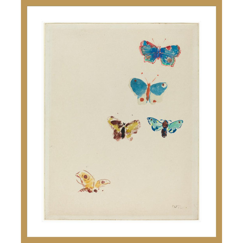 Cinq papillons par Odilon Redon, H 40,47 po x l 33,5 po