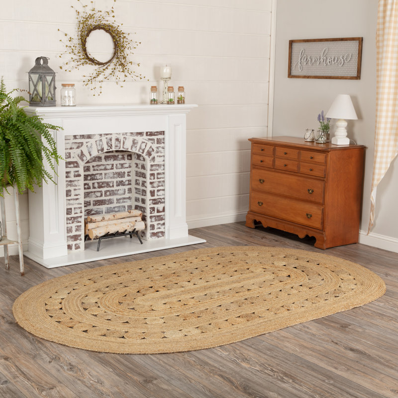 Tapis naturel en jute / sisal tressé à motif géométrique Flanagan, Ovale 6 pi x 9 pi