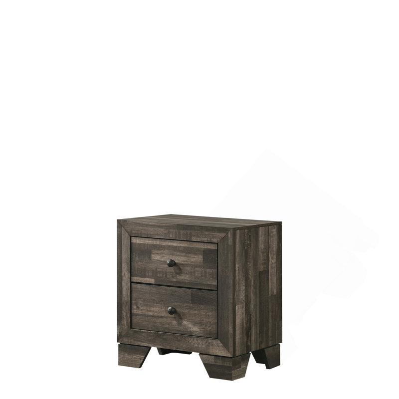 1Pc Rustic Two Drawers Storage Nightstand Brown Gray Finish Wooden Bedroom Furniture, Gray/Rustic Brown