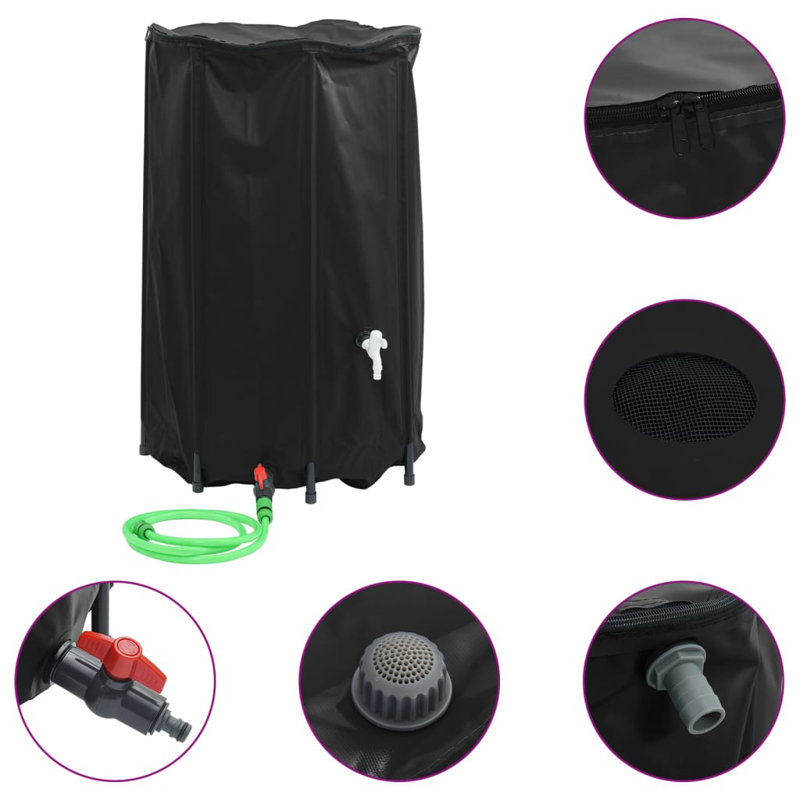 Dakota Fields Plastic Rain Barrel, Black, 500 L