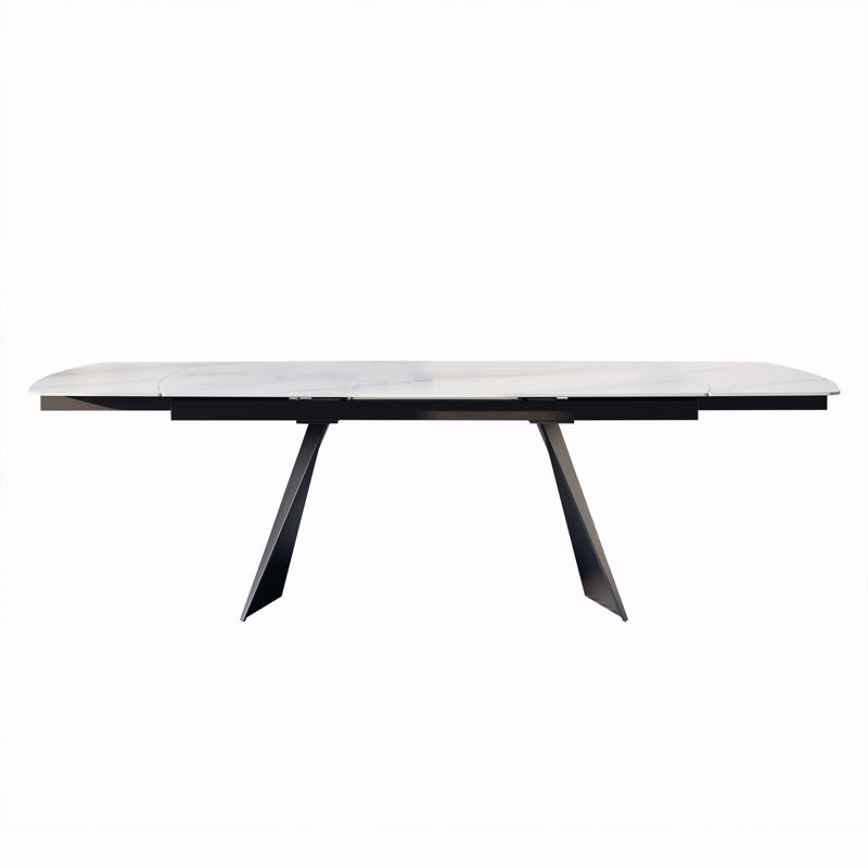 Table de salle à manger extensible de 65 à 94,5 po pour 8 à 8 mois avec plateau en pierre frittée Moiser, Marbre mat blanc