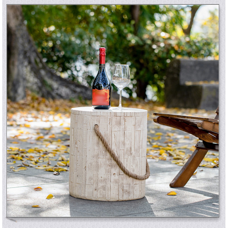 Table d'appoint d'extérieur à grain de bois rustique MGO avec ambiance de bois réaliste et corde tressée simulée