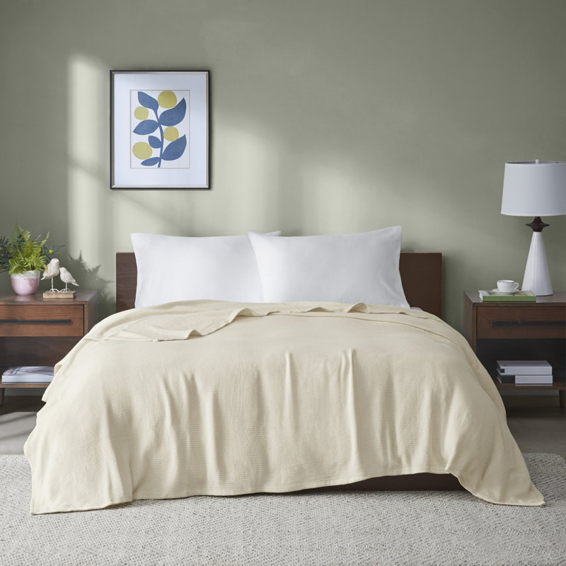 Couverture douce 100% coton Freshspun Basketweave, Très grand lit, Naturel