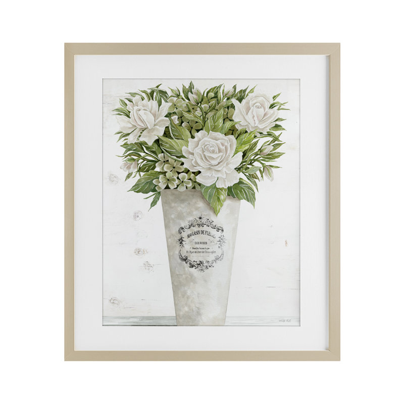 Les Fleurs Des Roses, reproduction sous verre encadrée, design par Cindy Jacobs, H 21 po x l 17 po, Cadre de récolte en pin
