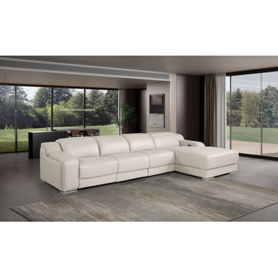 Fairbrook Cream Right-Facing 4-Piece L-Shaped Sectional In Top-Grain Italian Leather With 3 Power Recliner & Adjustable Headrests
