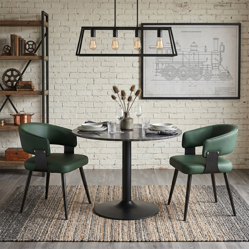 Modern Faux Leather Waterproof Upholstered Dining Chairs with Metal Legs, Mid-Century Kitchen Side Chairs (Set of 2), Green