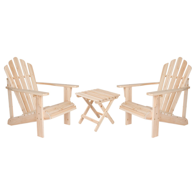 Brently Outdoor Adirondack Chair and Side Table Set, Natural