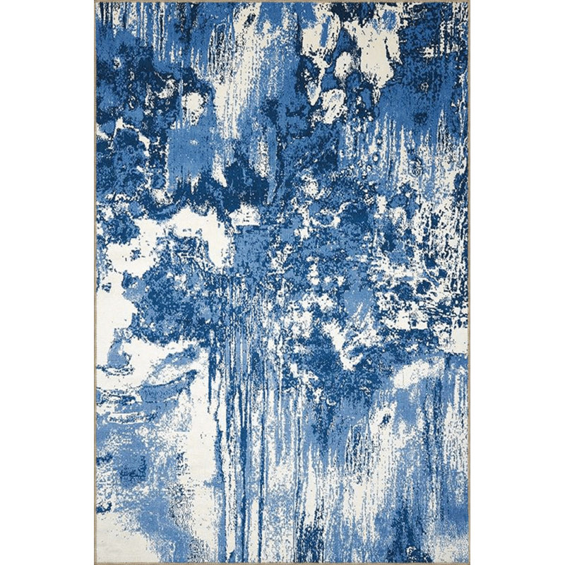 Tapis bleu délavé à motif abstrait et créatif, Rectangle 3 pi 11 po x 5 pi 11 po