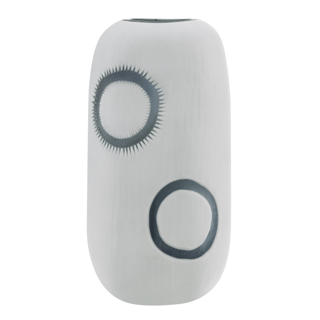 Maudeline Contemporary Matte White And Navy Oval Opening Glass Tabletop Vase - Cylindrical Large Wrought Studio™