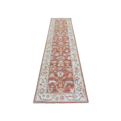 Tapis de couloir oriental en laine noué à la main orange 2 pi 8 po x 12 pi 0 po - MOA10269391