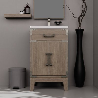 Meuble-lavabo simple en chêne gris 20 po X 18 po, comptoir en acrylique, robinet, miroir, l 20 po x P 18 po avec comptoir et salle de bain