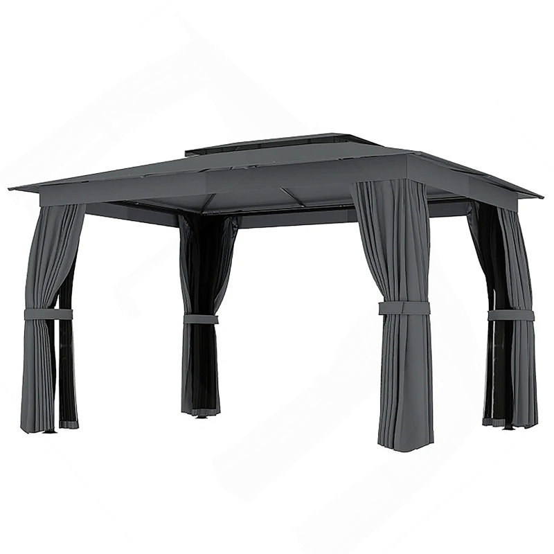 Double-Tier Soft Top Patio Gazebo Shelter, Gray