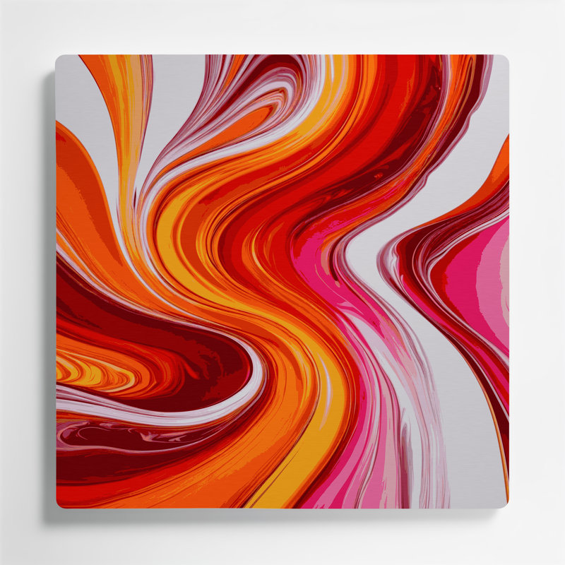 Abstrait art fluide en métal orange 2, H 16 po x l 16 po