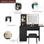Ensemble de coiffeuse noire avec miroir et lumières, ensemble de table de maquillage avec chaise et tablettes de rangement pour la chambre à coucher
