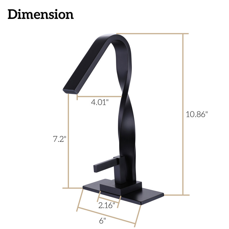 Robinet de salle de bain à trou unique en forme de spirale avec plaque de recouvrement, Noir mat
