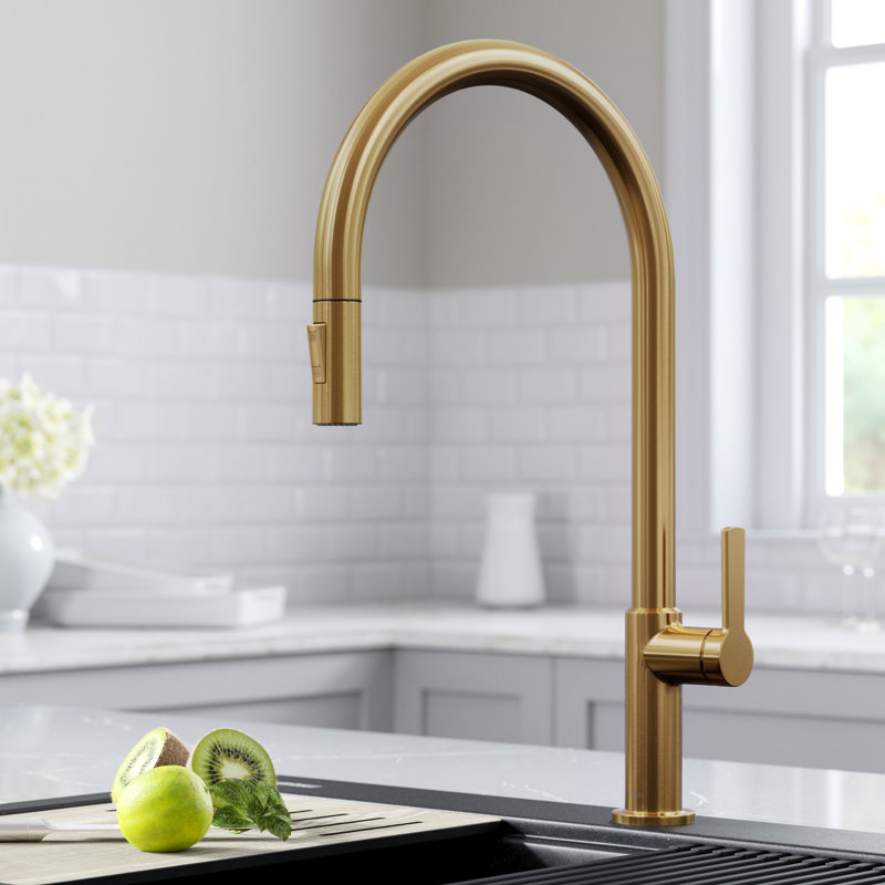 Robinet de cuisine à poignée simple Oletto, Laiton brossé