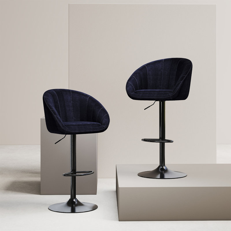 Swivel Upholstered Adjustable Height Bar Stool, Black/Velvet