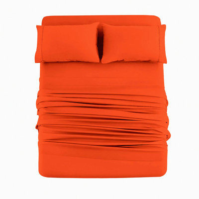 Microfiber Bliss 4-Piece Bedding Set - Soft & Lightweight Brushed Sheets with Pillowcases - Fade Resistant & Easy Care - Queen Size in Persimmon Color