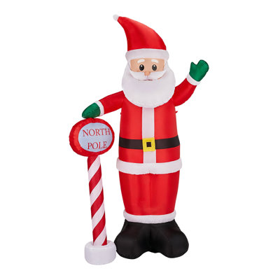 8.2ft Lighted Christmas Inflatable Decoration, Santa With North Pole Road Sign (57.1”×35.4”×96.5”) – Ideal For Front Yard/lawn/garden/holiday Parties, 3 Built-in Leds, Waterproof Polyester+plastic, Auto-inflate , Includes 6 Stakes+2 Ropes