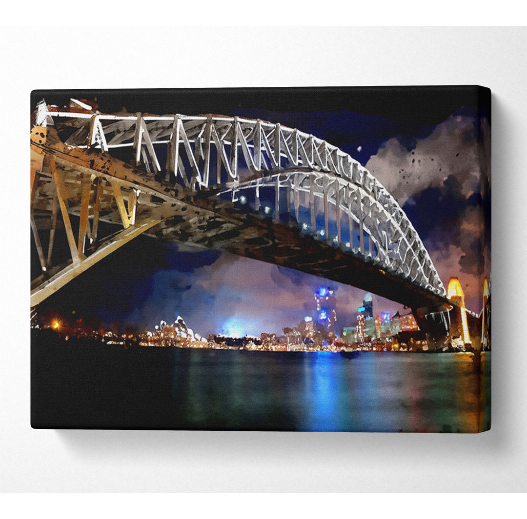 Sydney Harbour Bridge Night Light Reflections - Kunstdrucke auf Leinwand