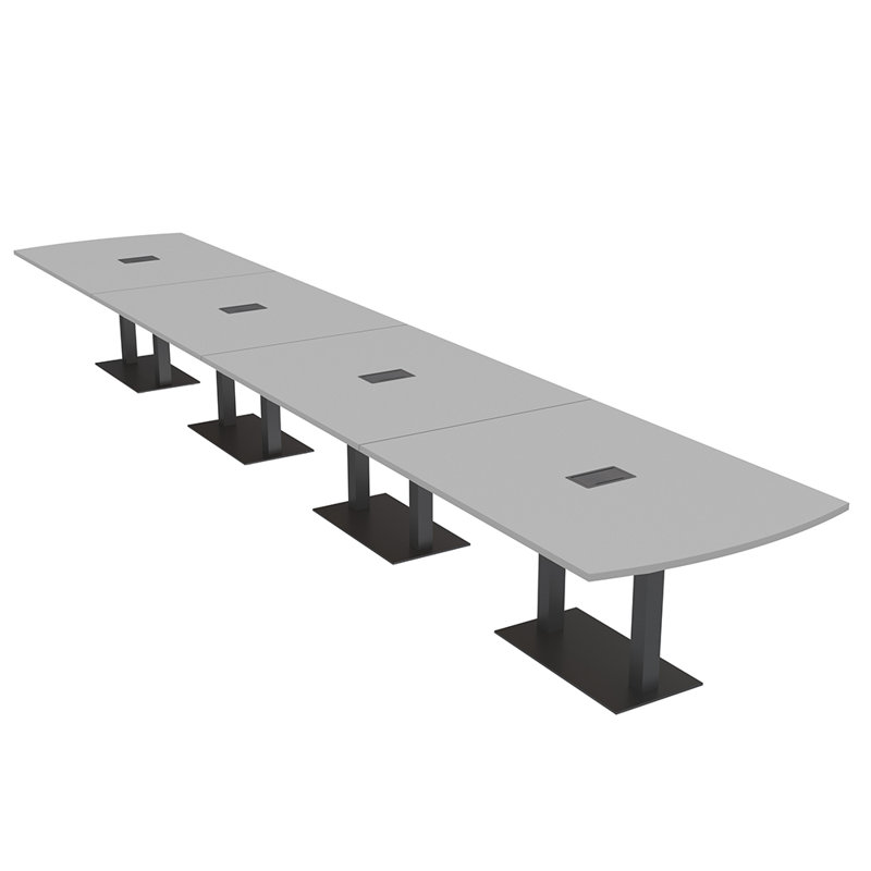 Table de conférence Pavert Arc Unité électrique, Noir mat, H 30 po x l 264 po x P 48 po, Gris brouillard