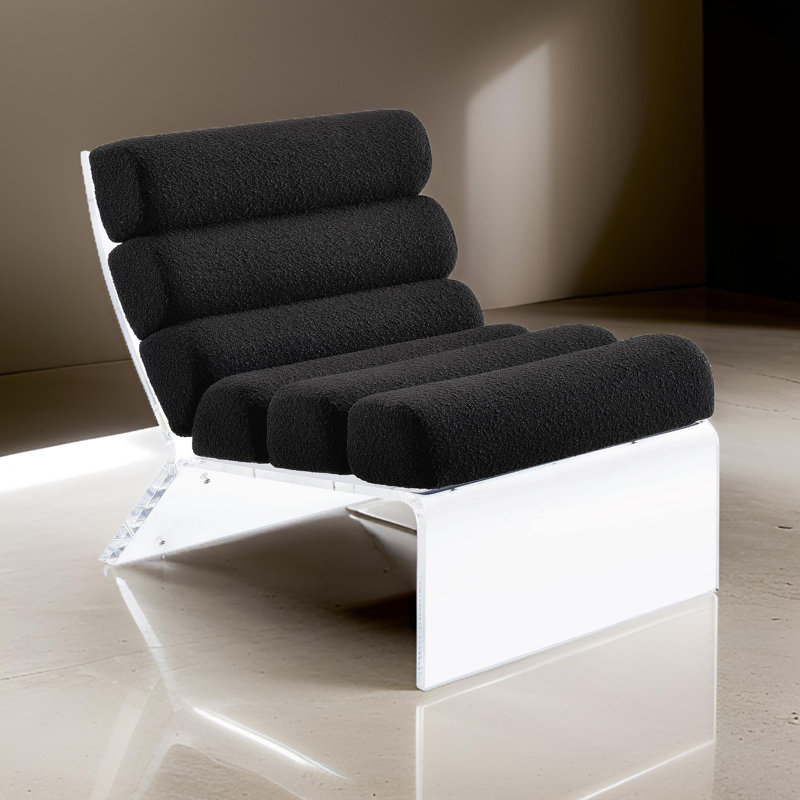 Fauteuil d'appoint rembourré sans accoudoirs Brialle, Bouclé noir