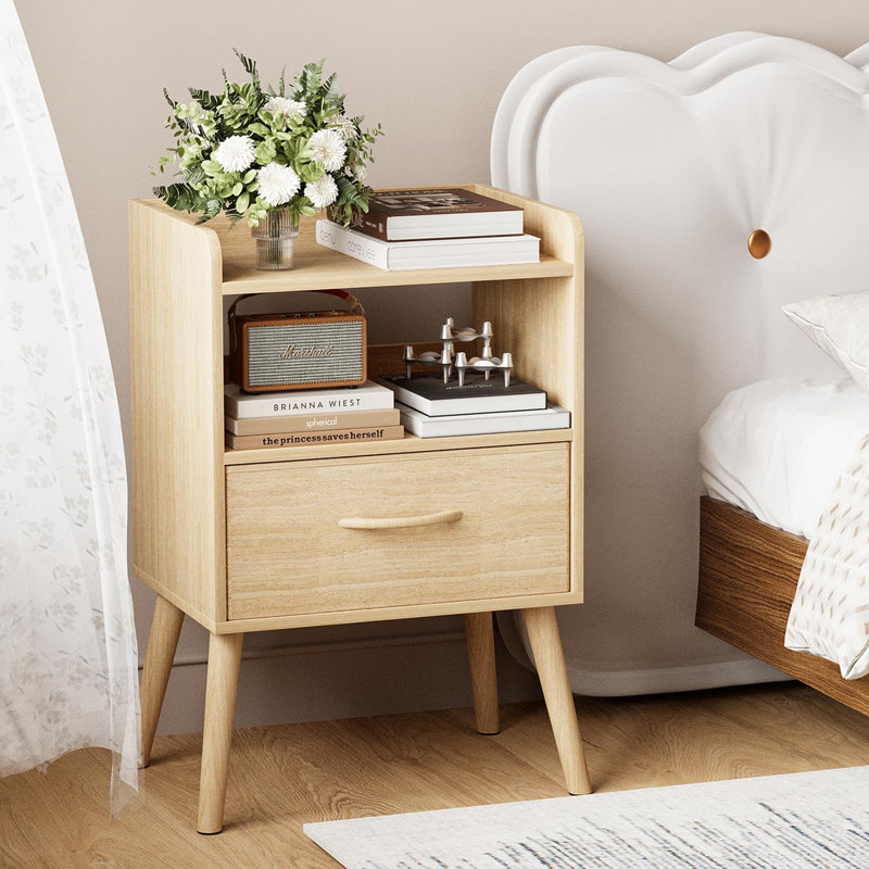 Table de chevet avec tablettes ouvertes, Naturel