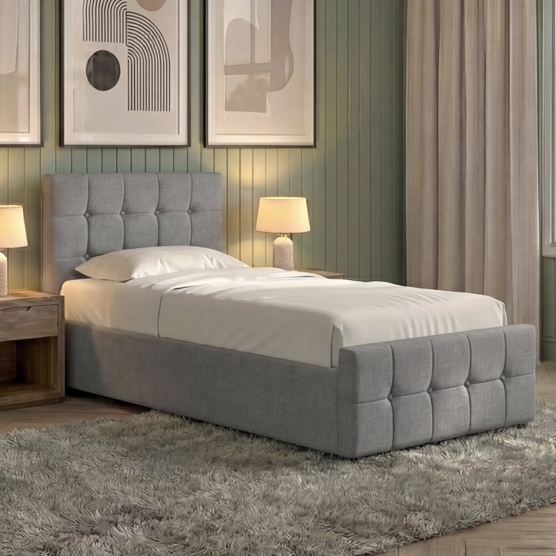 Connell Upholstered Ottoman Bed, UKFR Certified, Light Grey , Single (3')