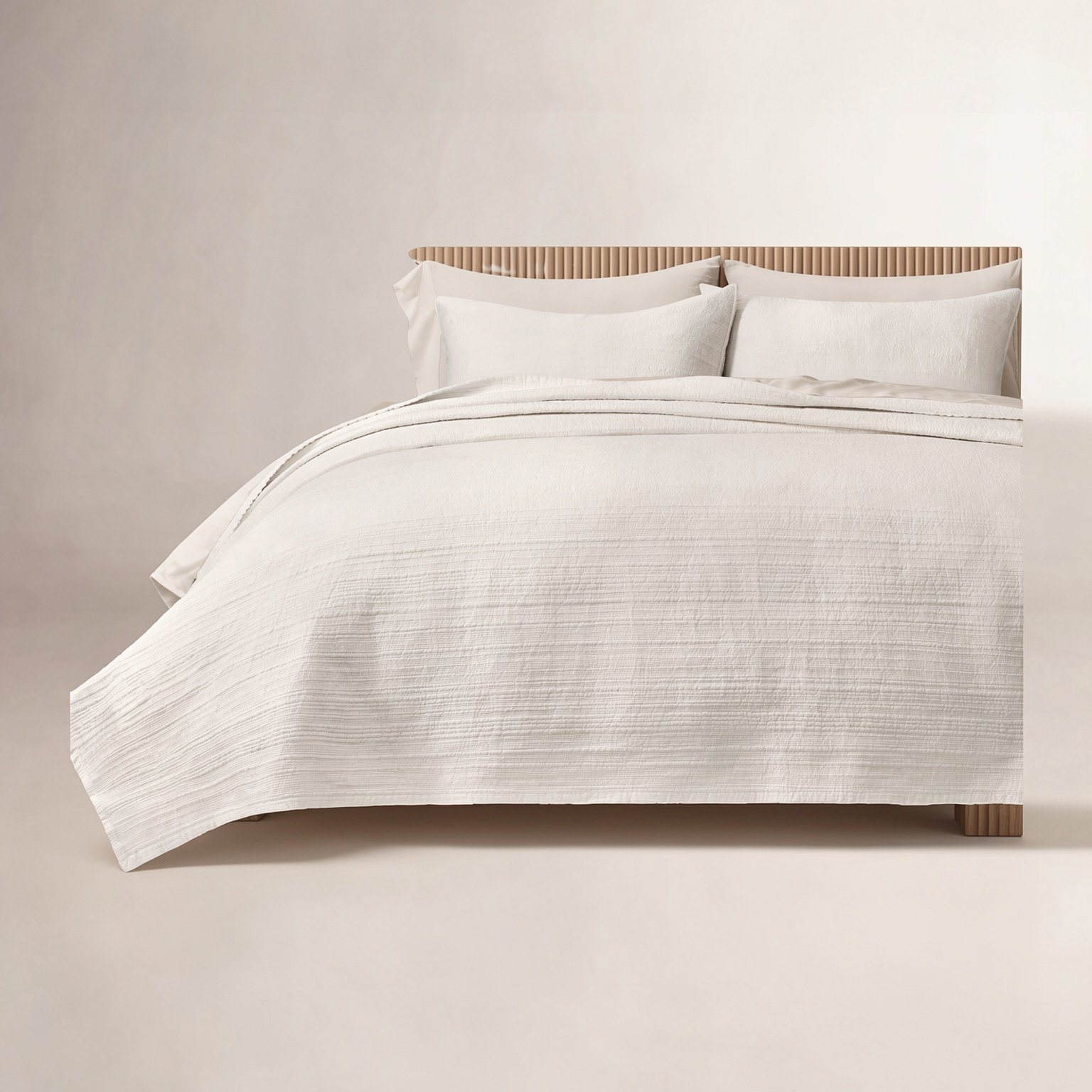Channel Stitch Cotton Quilt Bedding Set, Queen Quilt + 2 Queen Shams, Bright White