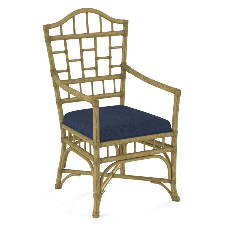 Chippendale Upholstered Arm Chair, Brass, Light Blue Performance Fabric; 0851-55