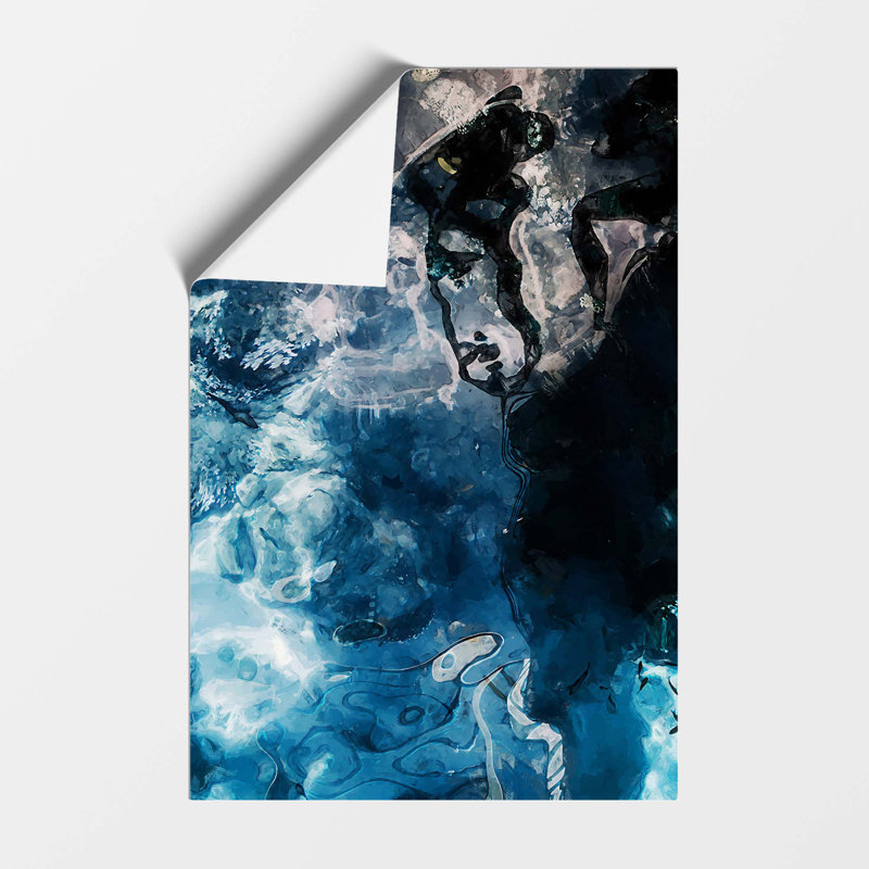 Aqua Blue in Abstract - Wall Art, 29.7cm H x 21cm W x 0.1cm D, Unframed Paper