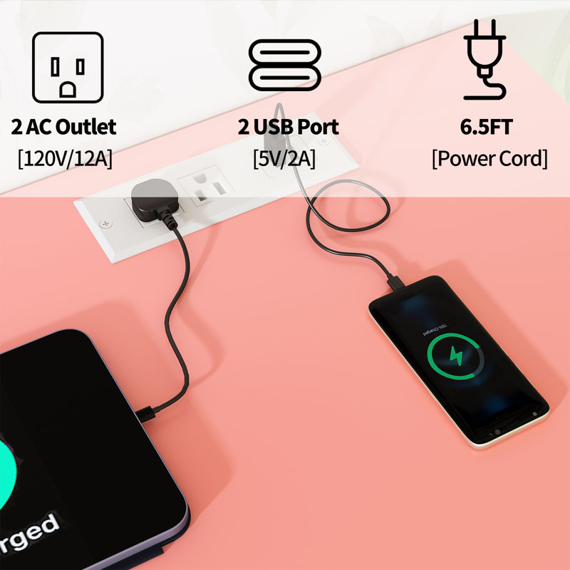 Commode à 5 tiroirs 47,2 po pour chambre à coucher avec support à DEL et station de charge, Rose