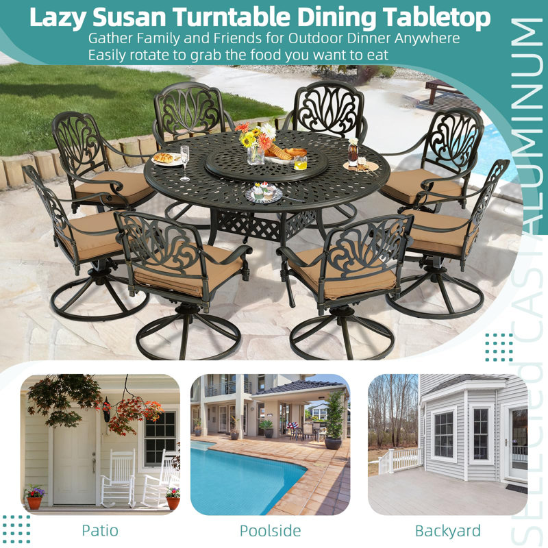 Round 8 - Person 61" L Outdoor Dining Set, Khaki