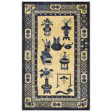 Antique Baotou Small Scatter Size Wool Blue Navy, Ivory Beige Cream White Rug