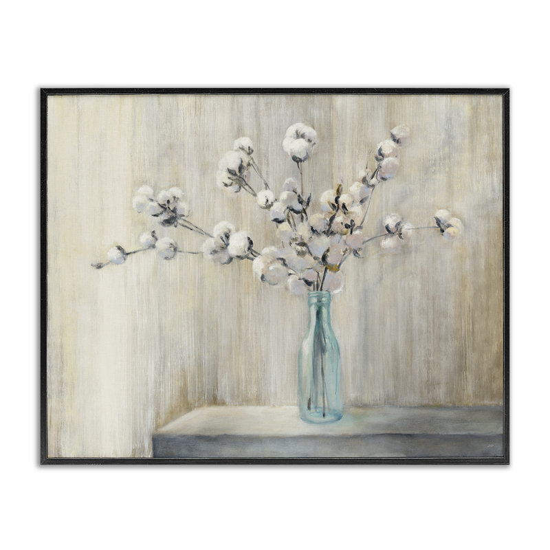 «Beautiful Cotton Flower Paint», impression sur toile, H 16 po x l 20 po, Giclée encadrée noir minuit