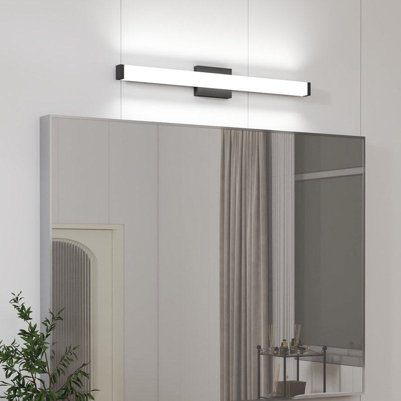 Applique murale pour salle de bain moderne à DEL, H 2,8 po x l 32,7 po x P 4,3 po, Noir mat, 18 W