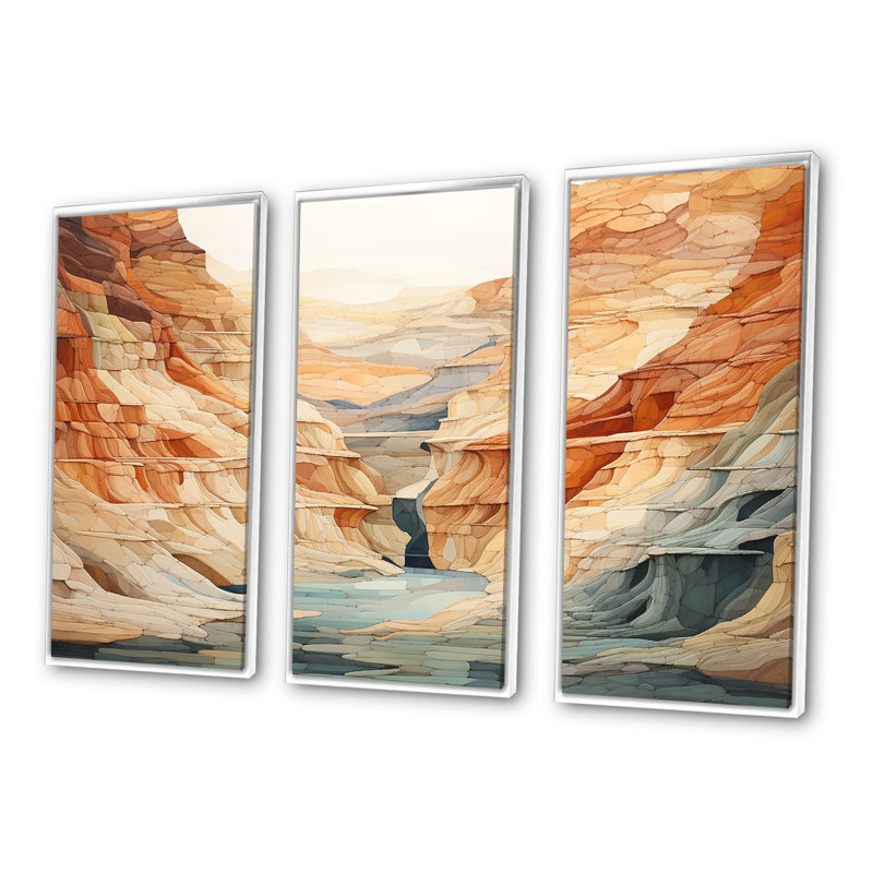 Minimalisme Canyon Scenery - Ensemble de décoration murale Canyon, H 28 po x l 36 po x P 1 po, Cadre flottant blanc