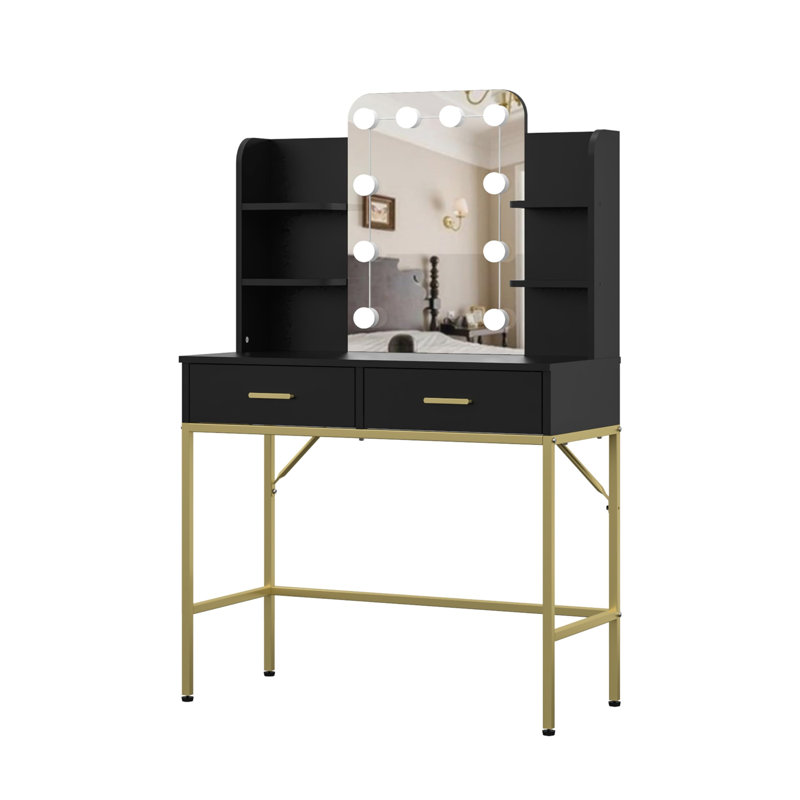 Adinah Dressing Table with Mirror, Black