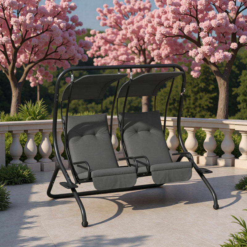 2-Seater Outdoor Porch Swing with Canopy, Patio Swing Chair for Garden