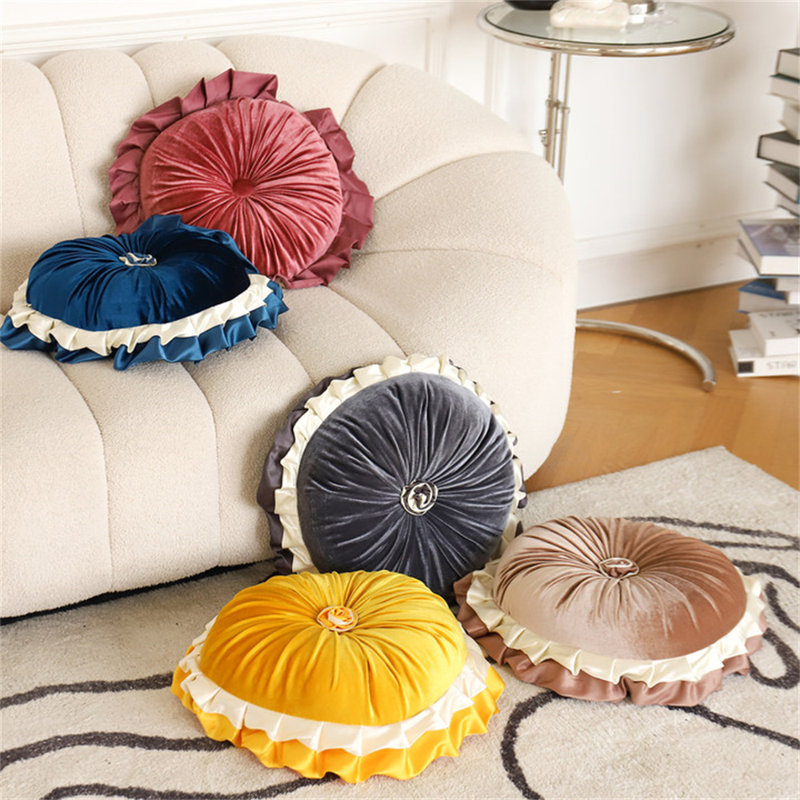  Velvet Throw Circular Pillow Cover & Insert, Brown