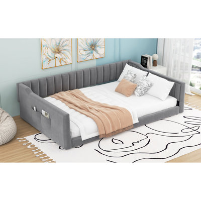 Modern Gray Full Xl Daybed With Side Storage - Comfy And Functional No Box Spring Needed Easy To Assemble Fits In Various Rooms
