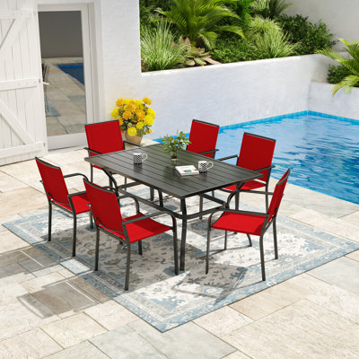 6 - Person Rectangular Steel Outdoor Table With Stackable Chairs