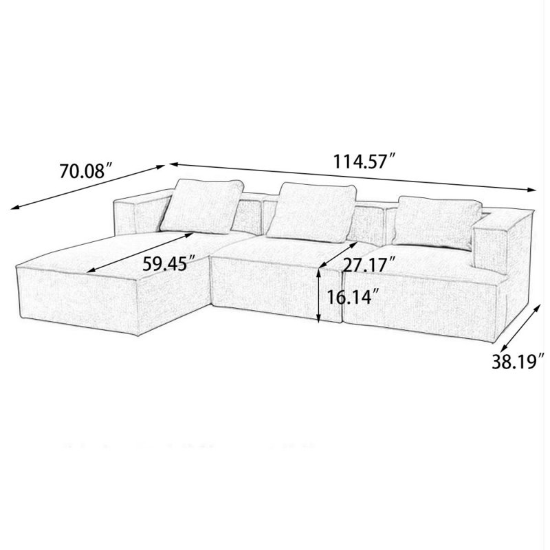 Canapé modulaire 3 pièces rembourré, Orienté à gauche (vu de face)