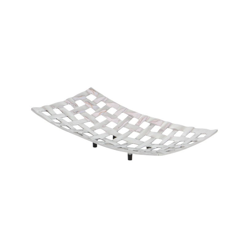 Silver Aluminum Grid Design Decorative Tray Set