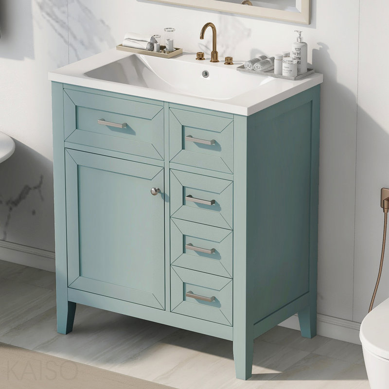 Ensemble de meuble-lavabo 30 po avec lavabo, armoire de salle de bain verte avec tiroirs, structure solide et panneau en bois aggloméré