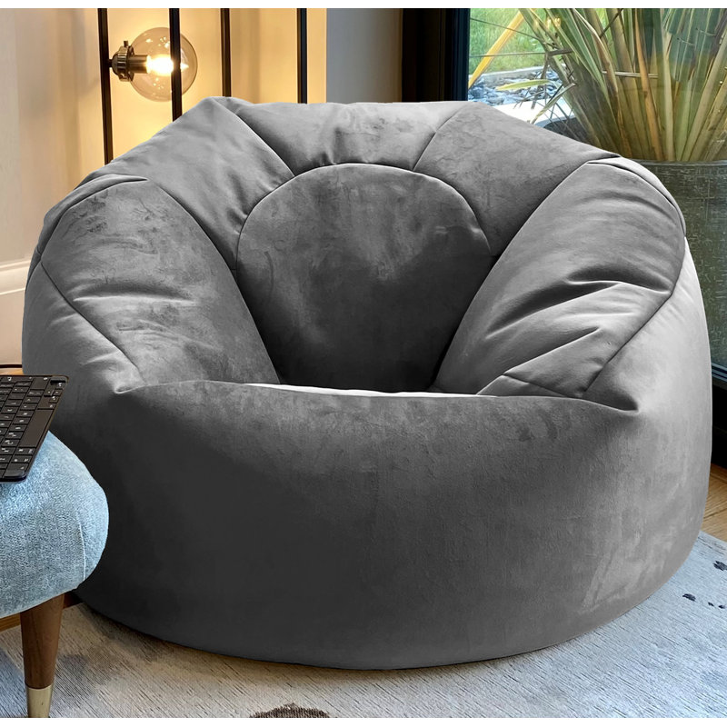 Velvet Refillable Classic Bean Bag, Grey
