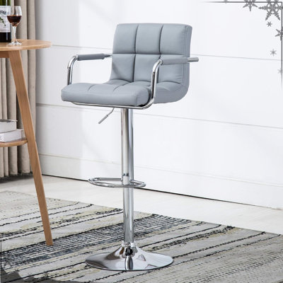 Tabouret de bar pivotant gris avec accoudoirs, pivotant sur 360 °, siège rembourré, base en métal confortable - coussin, rotation et repose-pieds